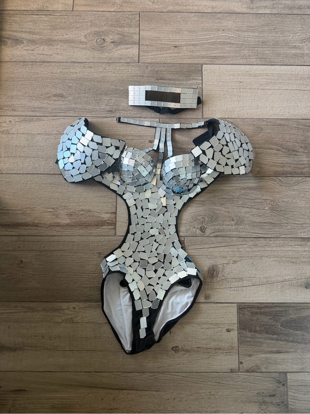 Silver Mosaic Mirror One-Piece Bodysuit